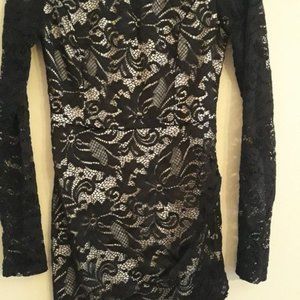 Long sleeve black and tan dress